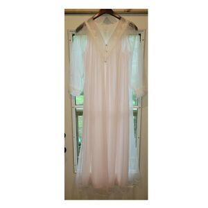 Vintage Movie Star Light Pink Sheer Peignoir Nightgown Robe Boudior Set M